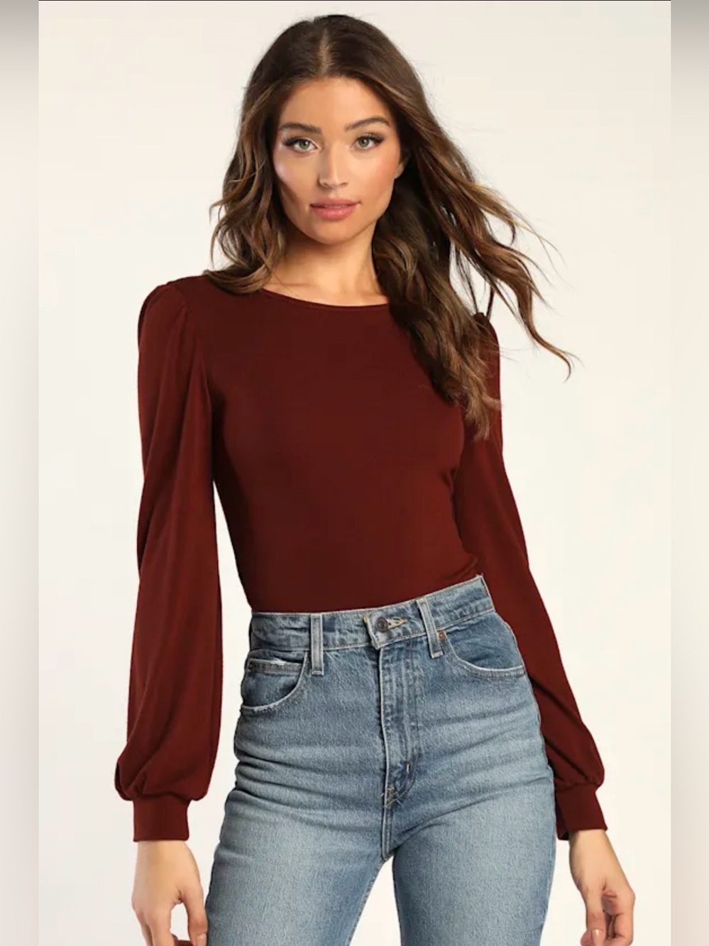 Lulus Daily Bliss Chocolate Brown Surplice Back Bodysuit: Size S